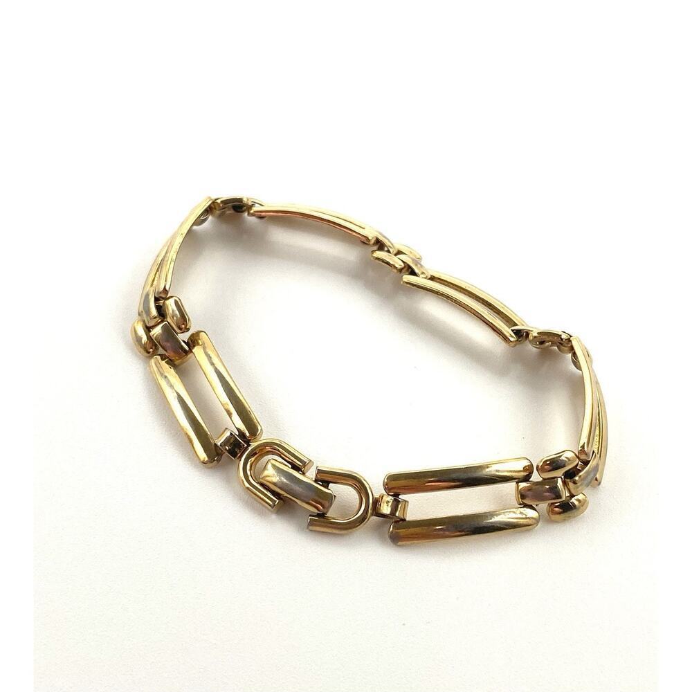 MONET Bracelet Linked Gold Tone Vintage Estate Fold Over 7”